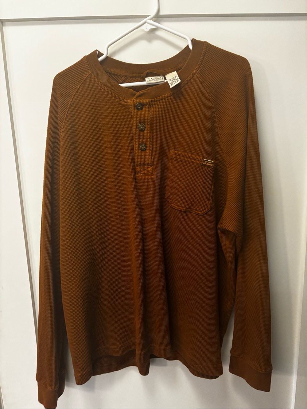 L.L. Bean Men's Long-Sleeve Waffle Henley - Chestnut Brown